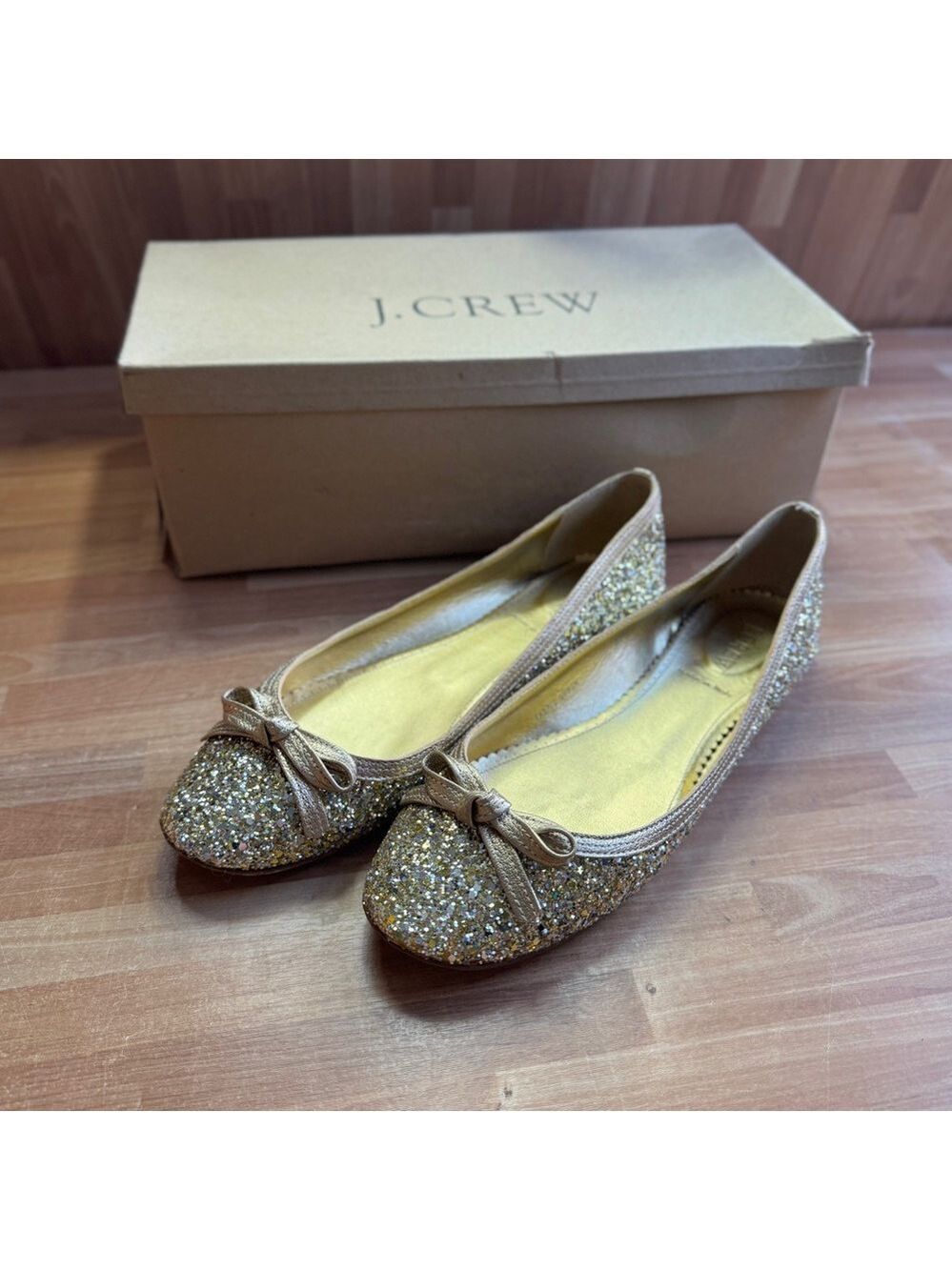 J.Crew gold glitter 'Twinkle' ballet flats. Size 8.5